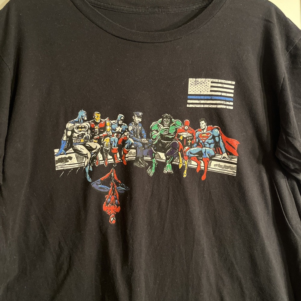 Thin Blue Line Men’s Superhero Tshirt‎ Black Size Large Short sleeve